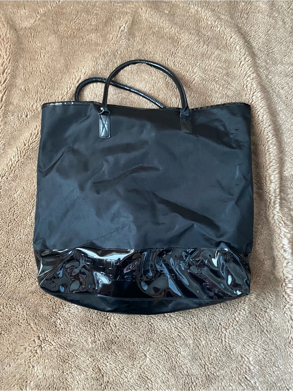 Burberry Black Nylon Tote with Patent Trim